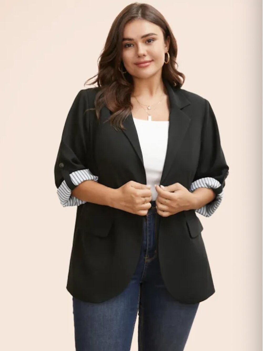BloomChic Plus Size XL Casual Contrast Stripe Notched Lapel Blazers